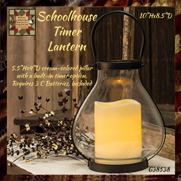 Schoolhouse Lantern Includes Pillar Timer Candle 8.5"H