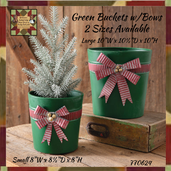 Festive Green Buckets with Bows 2 Sizes