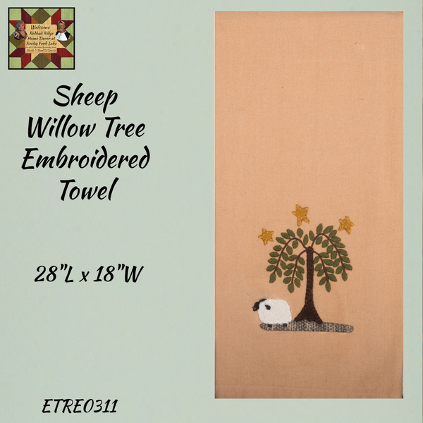 Sheep, Willow Tree & Stars Embroidered Towel
