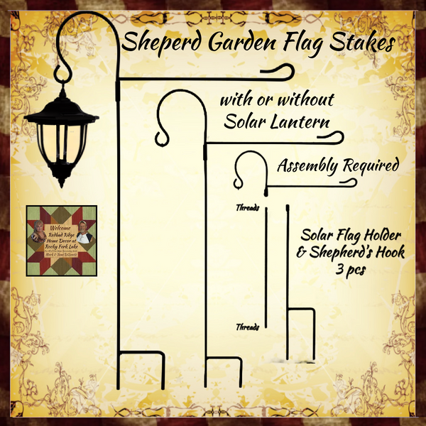 Shepherd Hook with or without Solar Lantern Garden Flag Holder