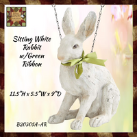 Sitting White Rabbit with Green Ribbon Bow Arrow Replacement