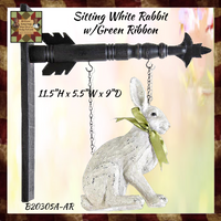 Sitting White Rabbit with Green Ribbon Bow Arrow Replacement