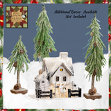 White Snowy Saltbox House w/Deer Lighted
