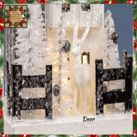 White Snowy Saltbox House w/Deer Lighted