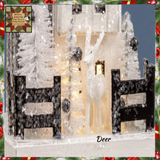 White Snowy Saltbox House w/Deer Lighted