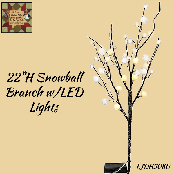 Snowball Tree Pick w/LED Lights 22"H