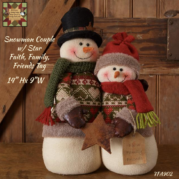 Snowman Standing Couple With Star 14"H