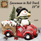 Christmas Red Truck with Snowman & Tree 19"H