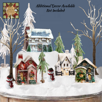 Green Snowy Saltbox House Lighted