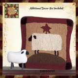 Primitive Sheep & Star Hooked Pillow 14x14