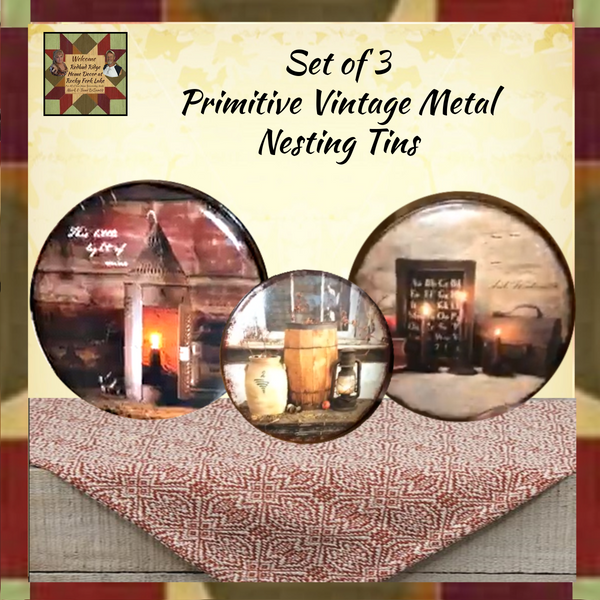 Primitive Vintage Round Metal Tins 3 Set