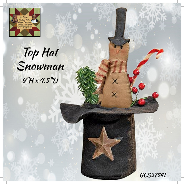 Black Hat Decorated with Snowman