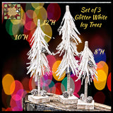 White Glitter Pinecone Icy Trees Set of 3