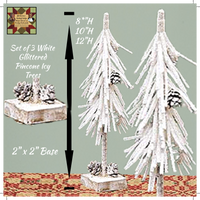 White Glitter Pinecone Icy Trees Set of 3