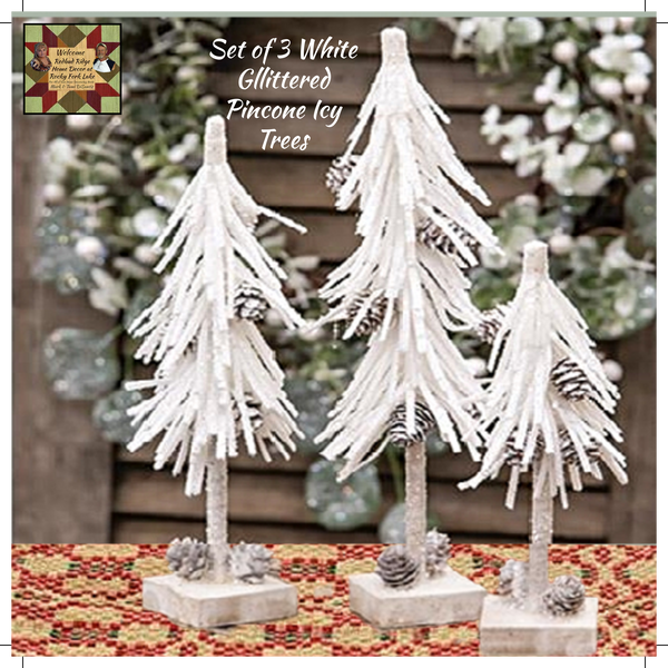 White Glitter Pinecone Icy Trees Set of 3