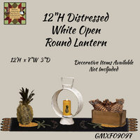 Lantern Distressed White Open Round 12"H