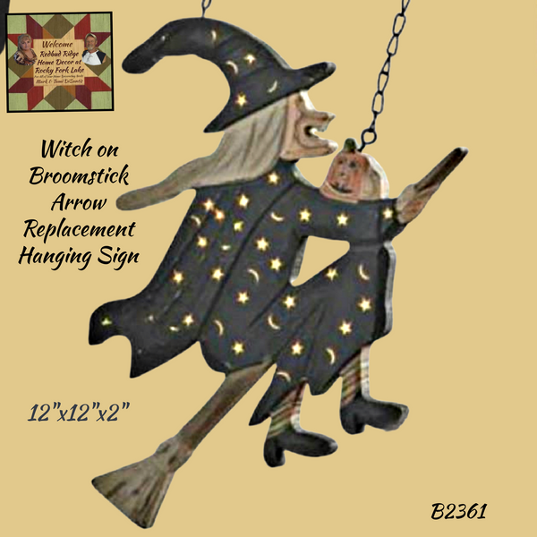 Witch on Broomstick Arrow Replacement Hanging Sign