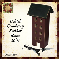 Lighted Cranberry Salbox House 16"H