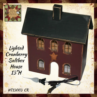 Lighted Cranberry Saltbox House 13.5"H