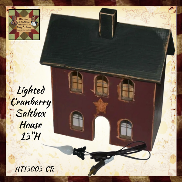 Lighted Cranberry Saltbox House 13.5"H