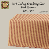 York Ticking Cranberry/Red or Black Table Runner 14"x36"