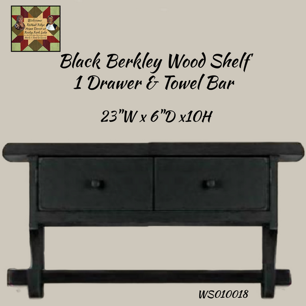 Black Berkley Wood Shelf w/Drawer & Towel Bar