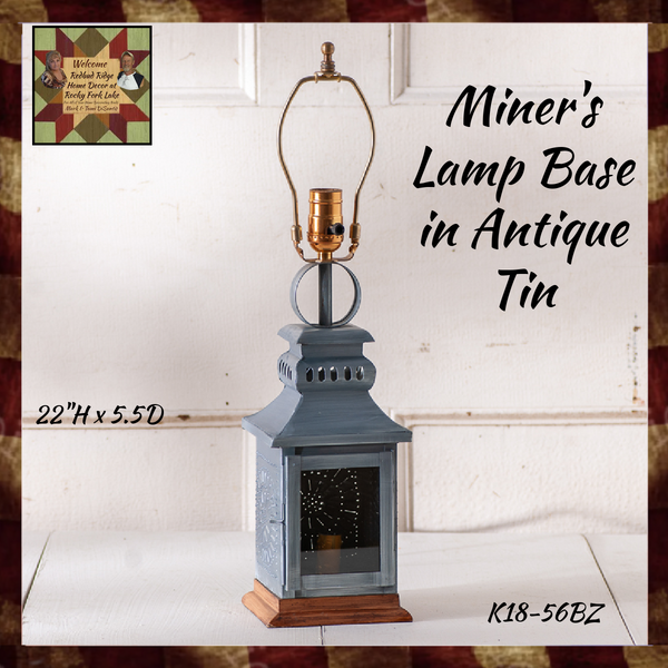 Miner's Lamp Base in Antique Tin