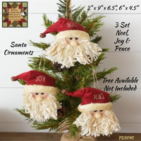 Santa Ornaments Set of 3  Peace, Joy, Noel