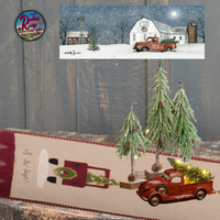 Christmas RED TRUCK Runner Nutmeg & Barn Red 14x36