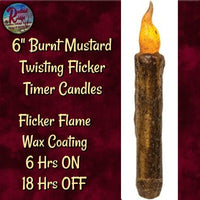 Taper Candle Twisting Grungy Flicker Flame 6" Timer Cranberry, Burnt Ivory & Burnt Mustard