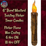 Taper Candle Twisting Grungy Flicker Flame 6" Timer Cranberry, Burnt Ivory & Burnt Mustard