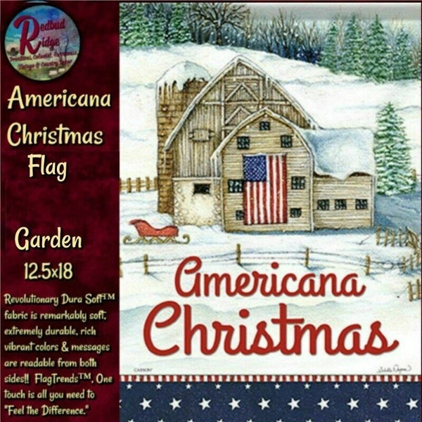 NEW Folk Art Winter Christmas Americana Barn Christmas Garden or Large Flag