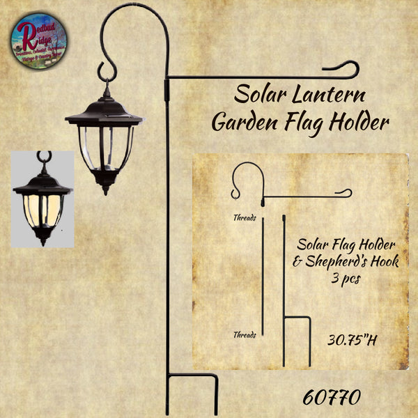 Garden Flag Holder Star, Shepherd Hook with or without Solar Lantern