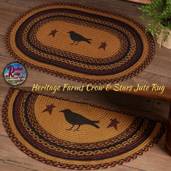 Heritage Farms Crow and Stars Jute Rug Half or Oval With or Without Pad