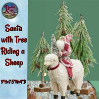Primitive Colonial Folk Art Christmas Santa w/Tree Riding a German Sheep Holiday