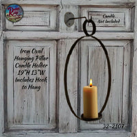 Oval Iron Wall Hanging Pillar Candle Holder with Hook