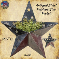 Americana Antiqued Metal Star with Pocket 16.5"D