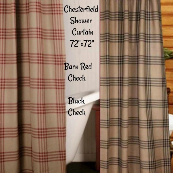 Chesterfield Shower Curtain 72"x72" Barn Red or Black Check Oat