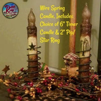 Wire Spring Candle Holder Including 6" Timer Candle & Pip/Star Ring