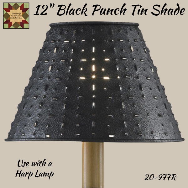 12" Punch Tin Black Metal Lamp Shade