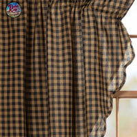 Black Check Scalloped Prairie Curtains  63x36x18