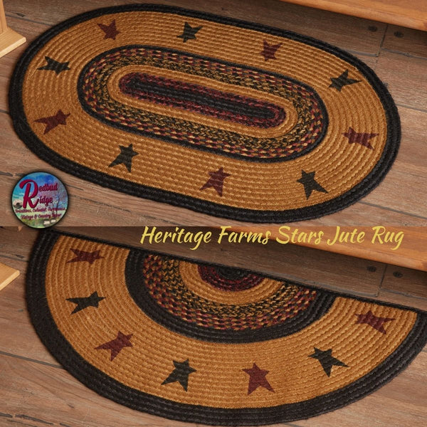 Heritage Farms Star Black & Burgundy Jute Rugs Half or Oval