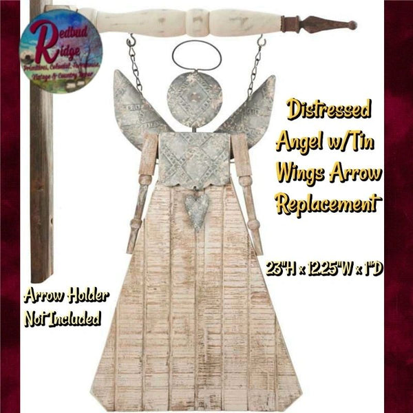 Primitive 23" Distressed Angel w/Tin Wings Arrow Replacement