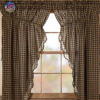 Black Check Scalloped Prairie Curtains  63x36x18