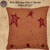 Prim Blessings 12" or 18" Square Star & Berries Pillow Burgundy & Tan