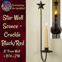 Star Wall Taper Candle Sconce ~ Crackled Black/Red
