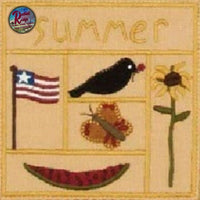 Summer Sampler Runner or Towel Embroidered Crow Watermelon Flag Sunflower