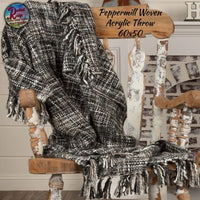 Peppermill Soft Black, Charcoal Grey & Marshmallow Woven Acrylic Woven Blanket 50"x60"