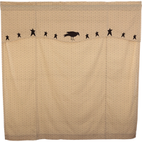Primitive Kettle Grove Applique Crow & Star Shower Curtain Dark Creme & Black