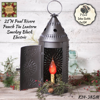 Paul Revere Punch Tin 21" Lantern, Smokey Black Electric